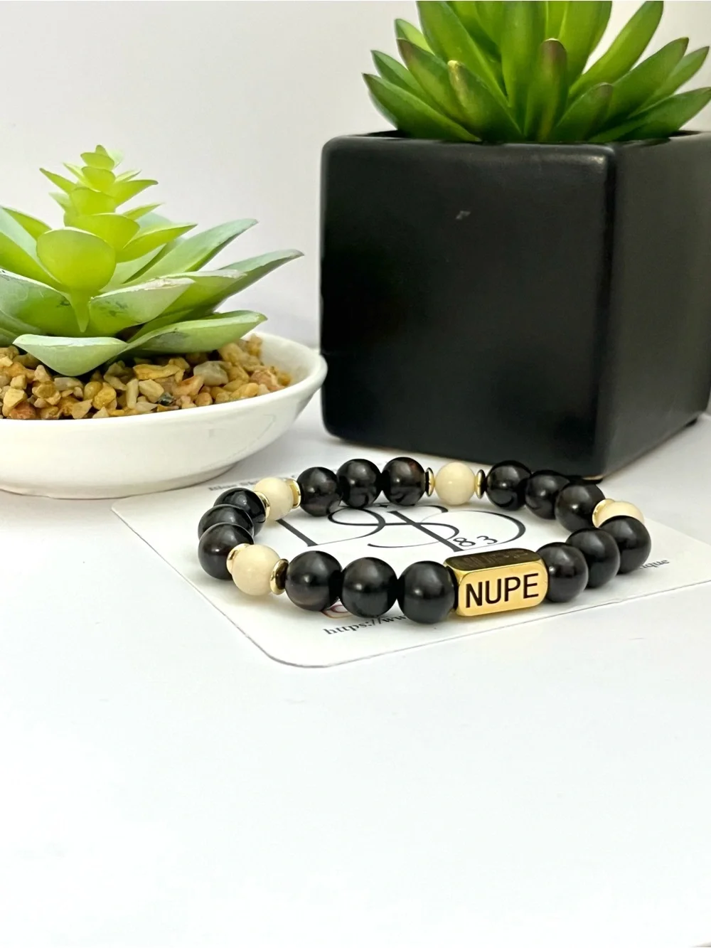 Kappa Alpha Psi Nupe Ebony Wood and Cream Beaded Men’s Bracelet